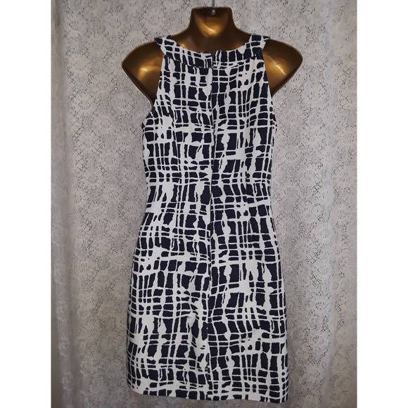 MICHAEL Kors Sz 6 Navy Blue & White Abstract Print Shift Dress - Picture 4 of 5